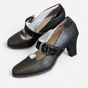 Black Mary Jane Heels with Buckle Strap